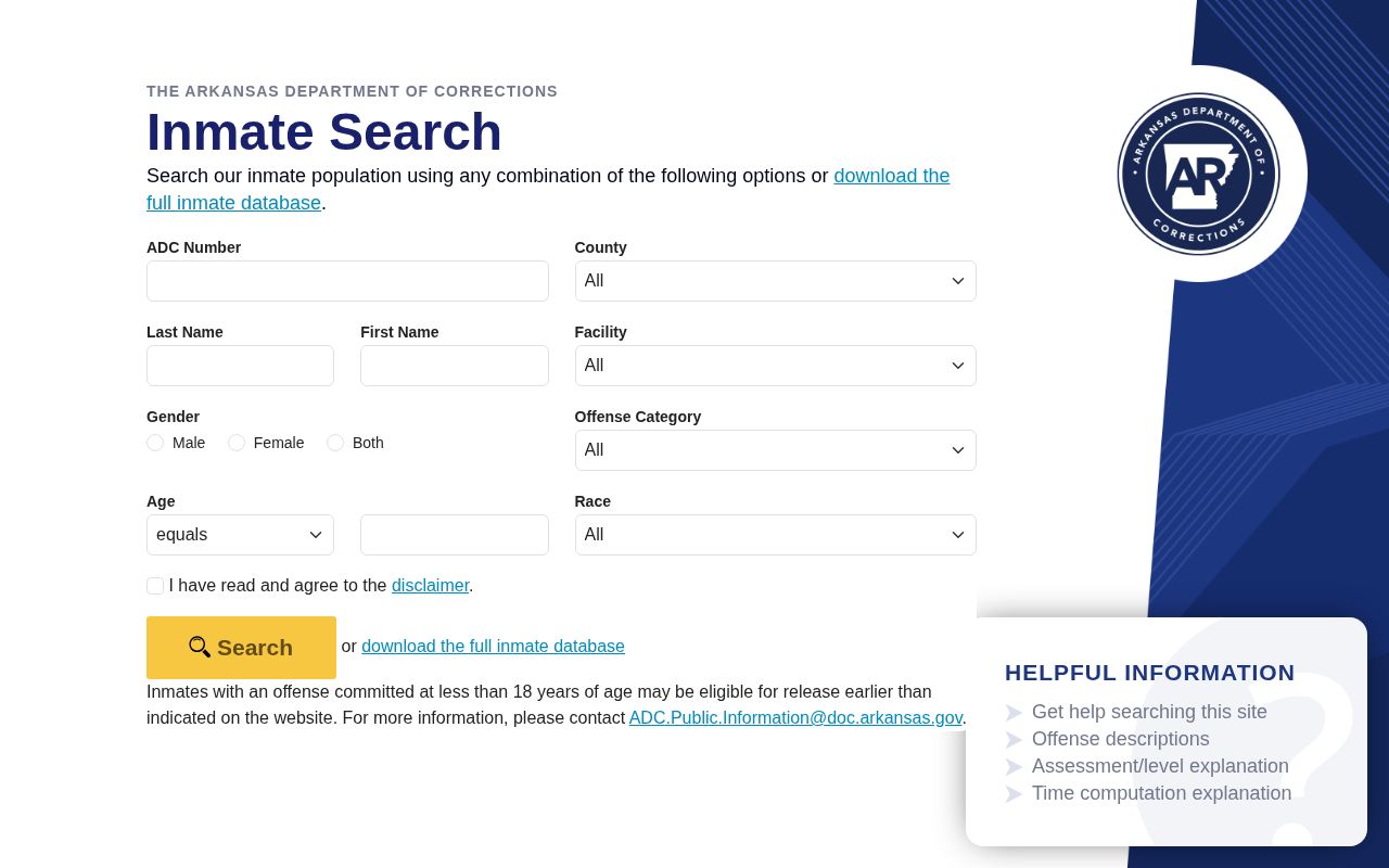 Official Arkansas Division of Correction inmate search