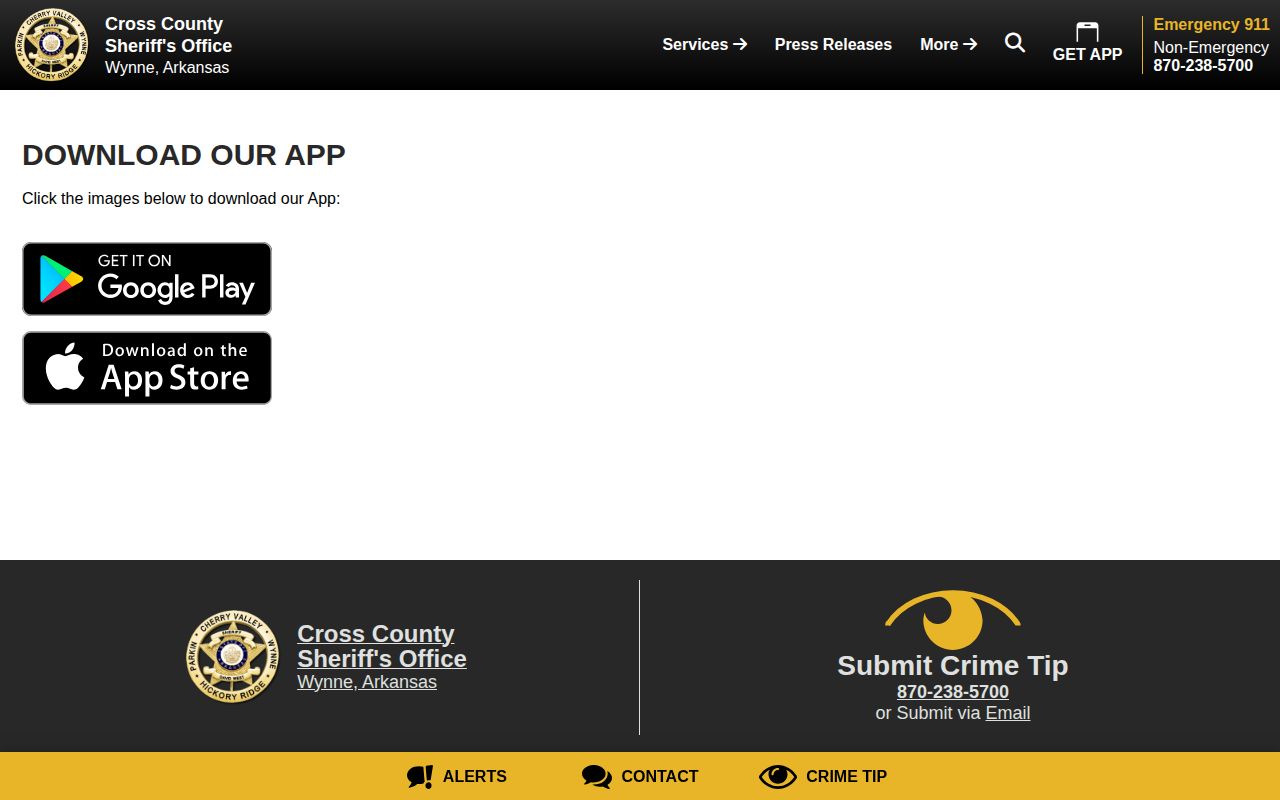 Official Cross County Sheriff's Office mobile app information page