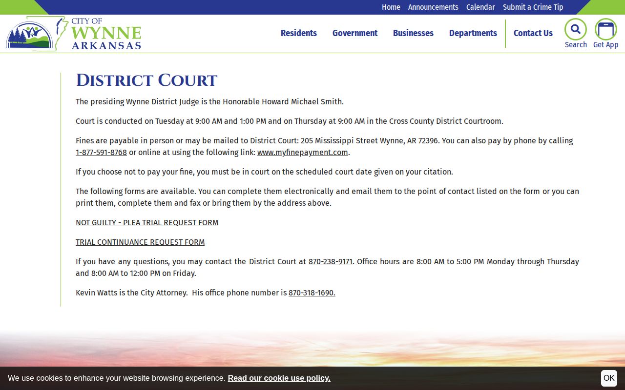 Official City of Wynne District Court information page