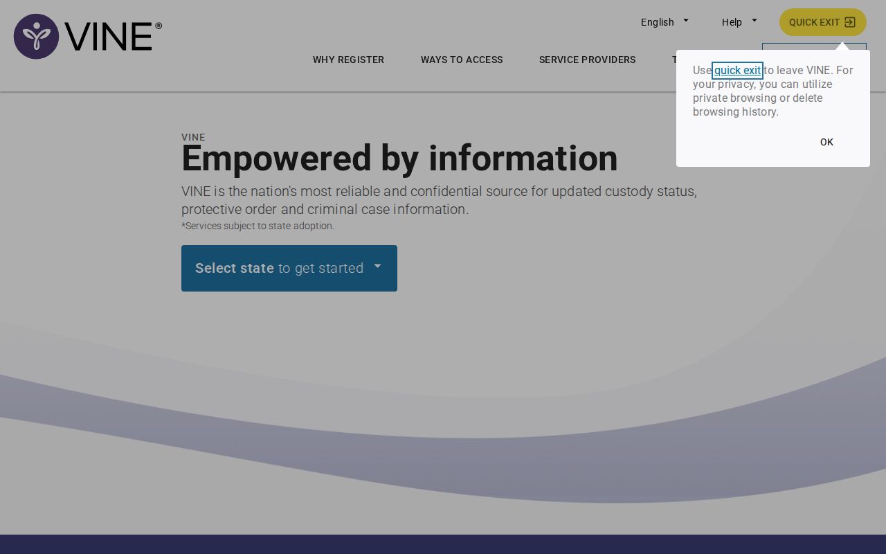 VINELink home and custody search interface